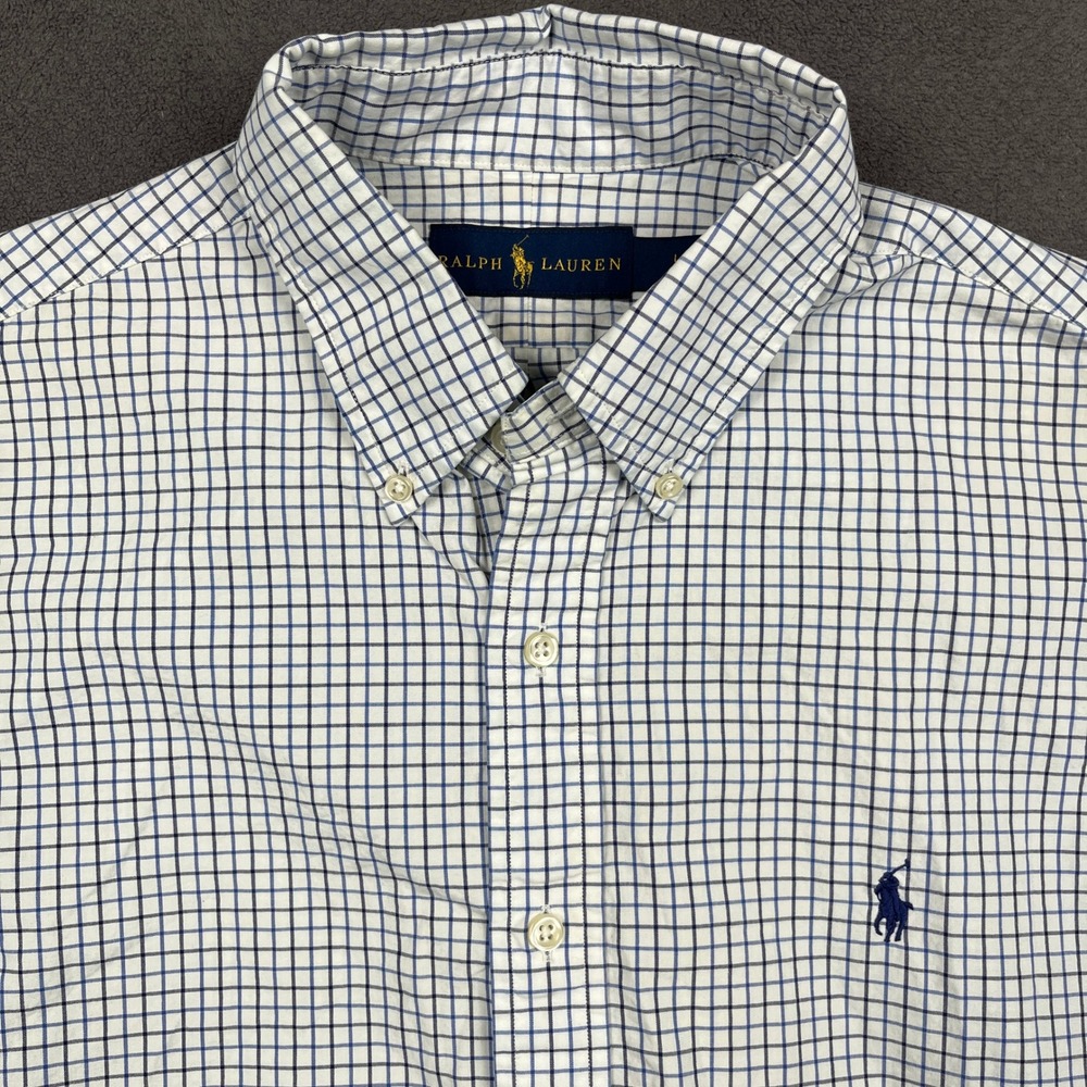 Ralph Lauren Shirt Mens Large White Blue Tattersall Check Long Sleeve Button Up
